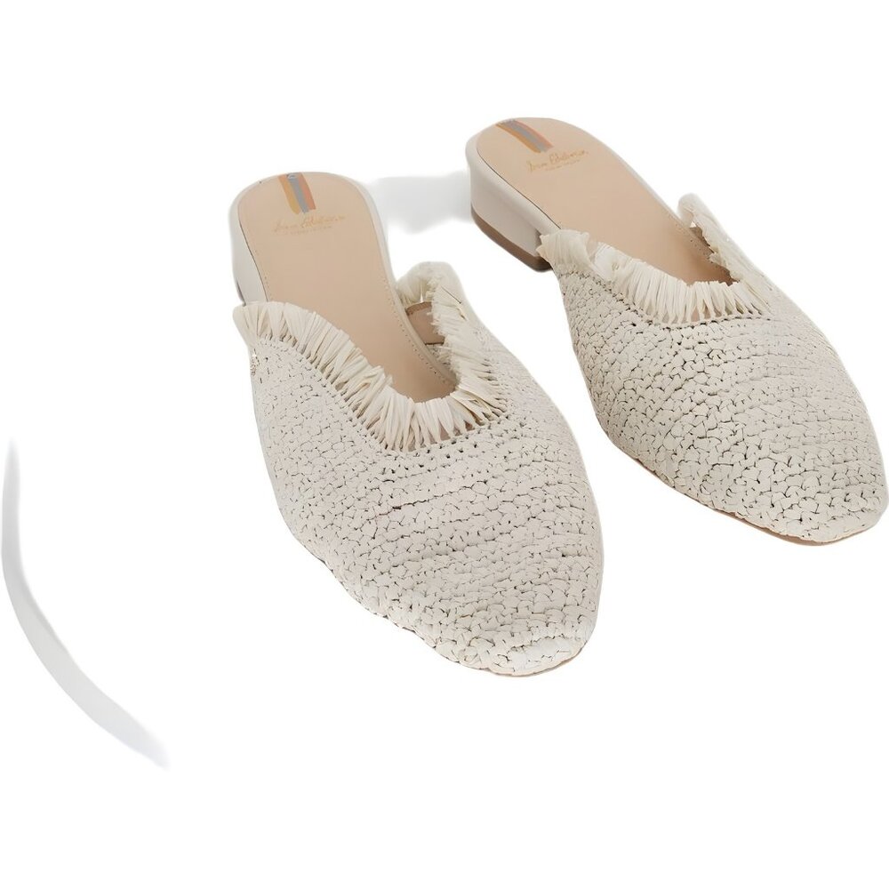 Sam Edelman Reeta Raffia Raw-Edge Mule Slides Off White Women US 11M
